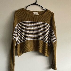 American Eagle Outfitters Olive and White Striped Sweater